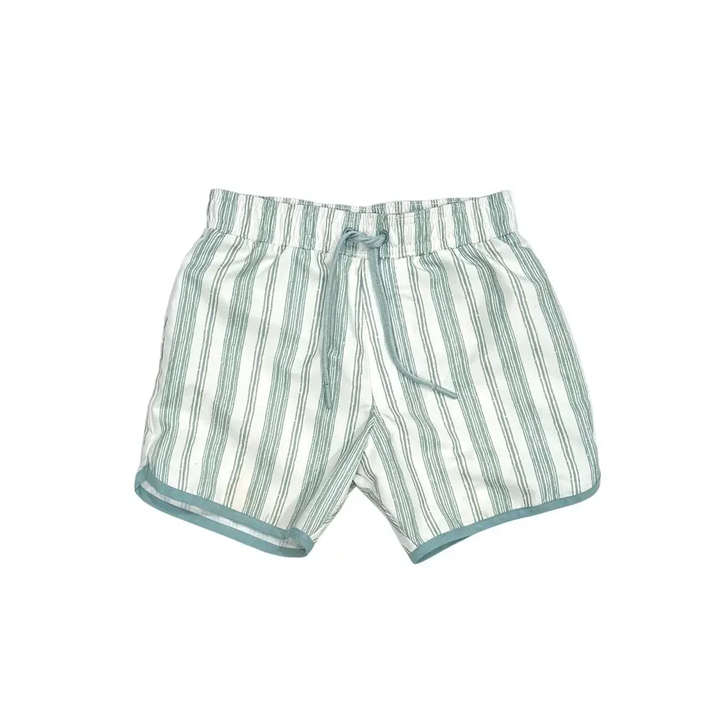 Kids Striped Green Swim Trunks